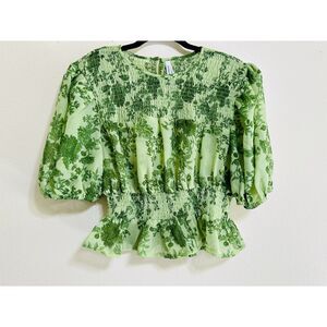 Live 4 Truth Women's Green Floral Heavily Ruched BOHO Hipster Crop Top, Size XL